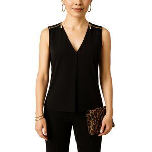 Michael Kors Chic Black Sleeveless Top - gold zipper - Small S